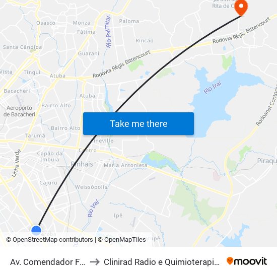 Av. Comendador Franco, 6021 to Clinirad Radio e Quimioterapia - Angelina Caron map