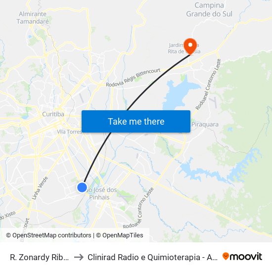 R. Zonardy Ribas, 750 to Clinirad Radio e Quimioterapia - Angelina Caron map