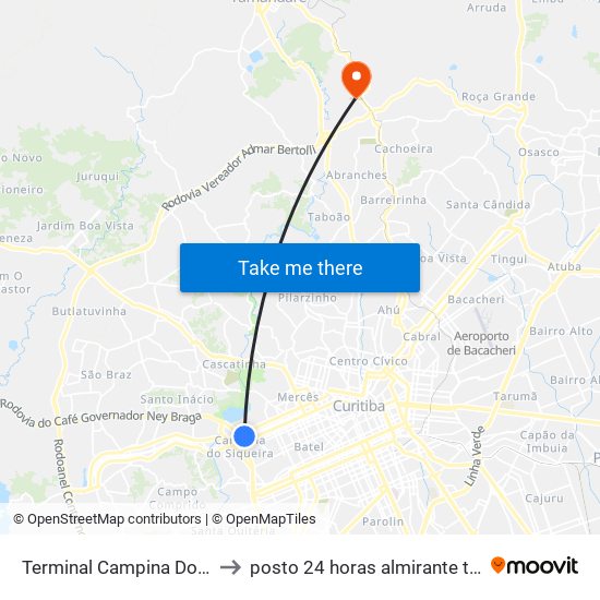 Terminal Campina Do Siqueira to posto 24 horas almirante tamandare map