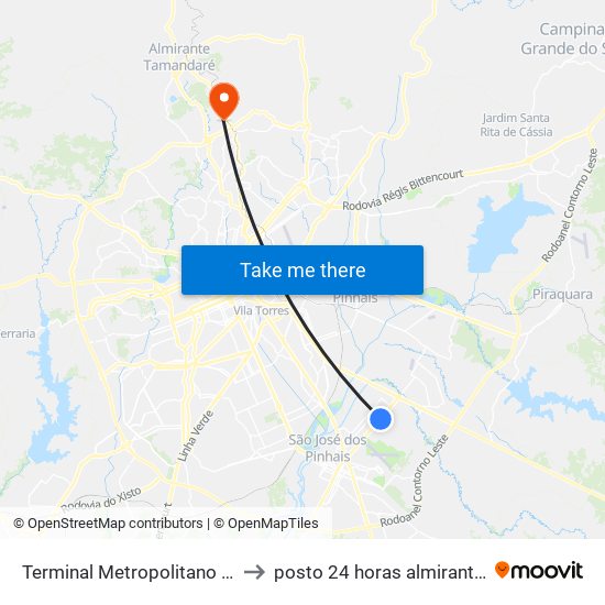 Terminal Metropolitano Afonso Pena to posto 24 horas almirante tamandare map