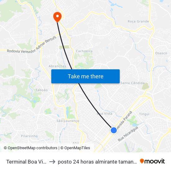 Terminal Boa Vista to posto 24 horas almirante tamandare map