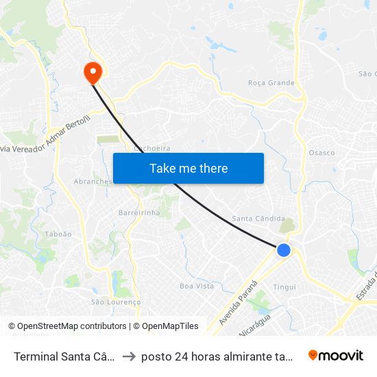 Terminal Santa Cândida to posto 24 horas almirante tamandare map