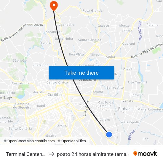 Terminal Centenário to posto 24 horas almirante tamandare map