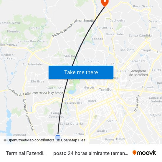 Terminal Fazendinha to posto 24 horas almirante tamandare map
