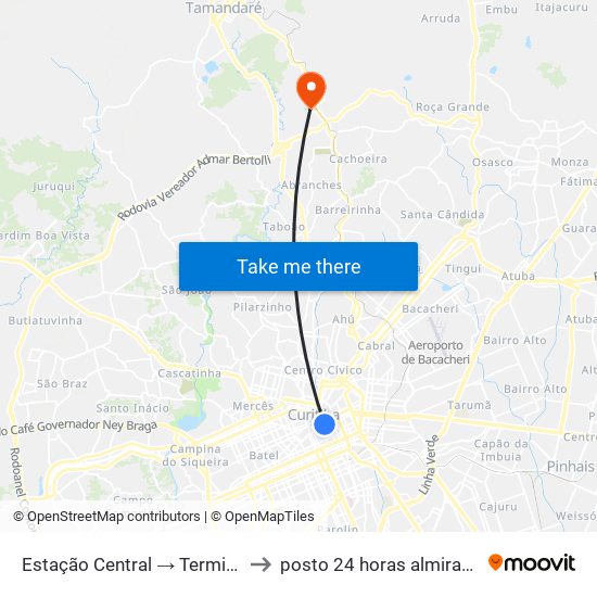 Estação Central → Terminal Capão Raso to posto 24 horas almirante tamandare map