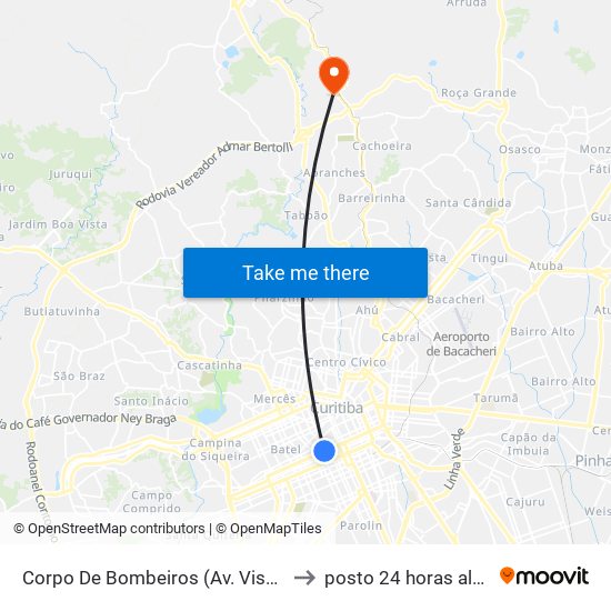 Corpo De Bombeiros (Av. Visconde De Guarapuava, 3571) to posto 24 horas almirante tamandare map