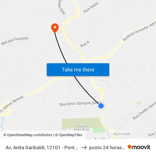 Av. Anita Garibaldi, 12101 - Ponto De Integração Temporal (Desembarque) to posto 24 horas almirante tamandare map
