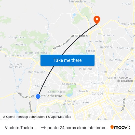 Viaduto Toaldo Túlio to posto 24 horas almirante tamandare map