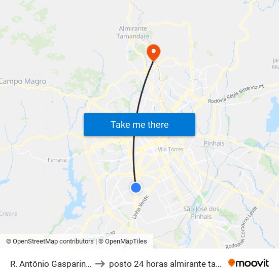 R. Antônio Gasparin, 5400 to posto 24 horas almirante tamandare map