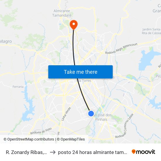 R. Zonardy Ribas, 750 to posto 24 horas almirante tamandare map