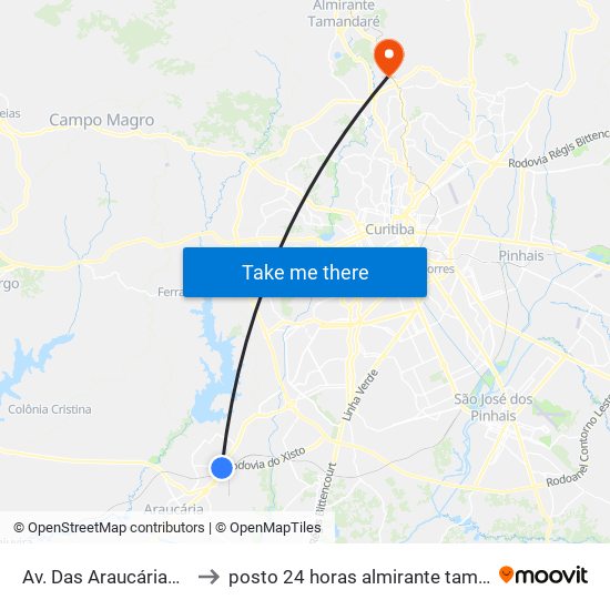 Av. Das Araucárias, 152 to posto 24 horas almirante tamandare map