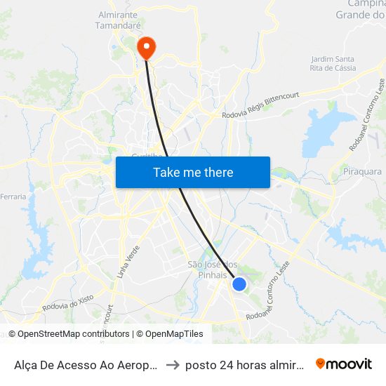 Alça De Acesso Ao Aeroporto Afonso Pena to posto 24 horas almirante tamandare map