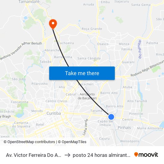 Av. Victor Ferreira Do Amaral, 3377 to posto 24 horas almirante tamandare map