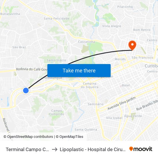 Terminal Campo Comprido to Lipoplastic - Hospital de Cirurgia Plástica map