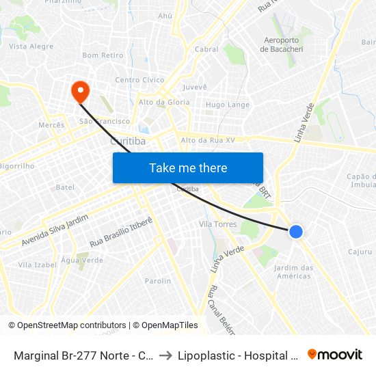 Marginal Br-277 Norte - Churrascaria Marumbi to Lipoplastic - Hospital de Cirurgia Plástica map