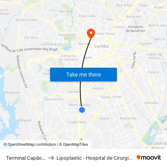 Terminal Capão Raso to Lipoplastic - Hospital de Cirurgia Plástica map