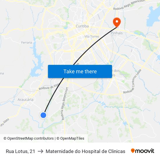 Rua Lotus, 21 to Maternidade do Hospital de Clinicas map