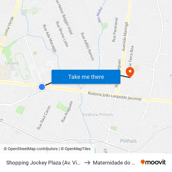 Shopping Jockey Plaza (Av. Victor Ferreira Do Amaral, 2694) to Maternidade do Hospital de Clinicas map