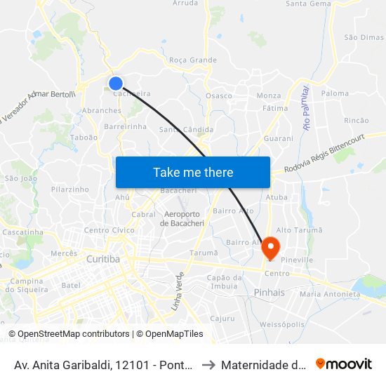 Av. Anita Garibaldi, 12101 - Ponto De Integração Temporal (Desembarque) to Maternidade do Hospital de Clinicas map