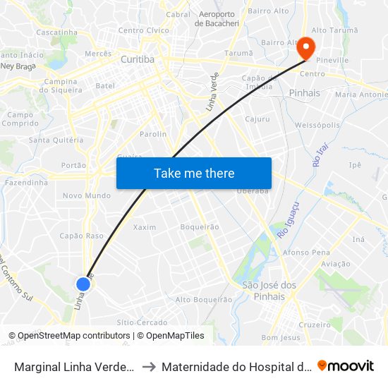 Marginal Linha Verde - Avipec to Maternidade do Hospital de Clinicas map