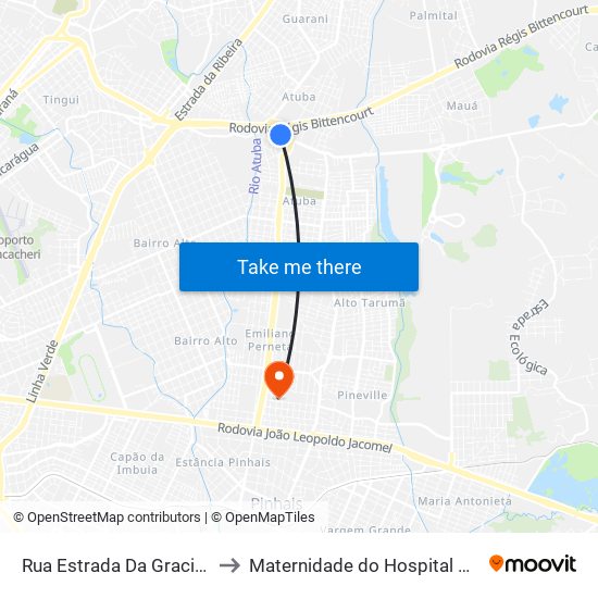 Rua Estrada Da Graciosa, 317 to Maternidade do Hospital de Clinicas map