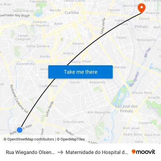 Rua Wiegando Olsen, 11995 to Maternidade do Hospital de Clinicas map