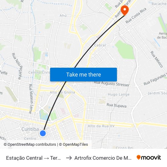 Estação Central → Terminal Capão Raso to Artrofix Comercio De Materias Cirurgicos. map