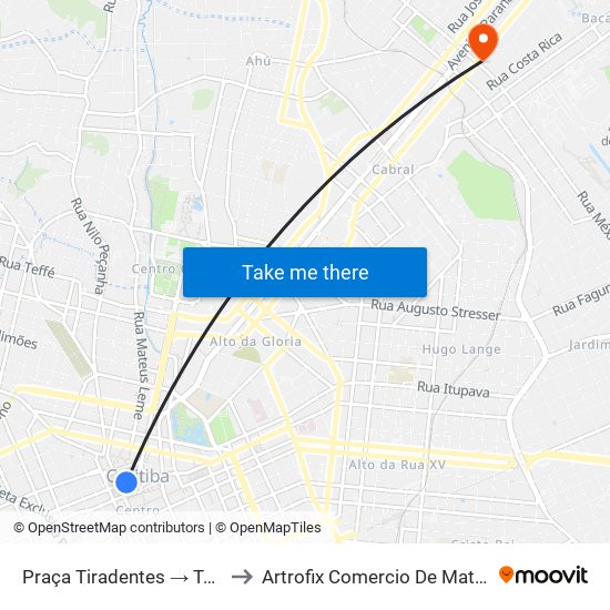 Praça Tiradentes → Terminal Pinhais to Artrofix Comercio De Materias Cirurgicos. map