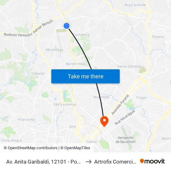 Av. Anita Garibaldi, 12101 - Ponto De Integração Temporal (Desembarque) to Artrofix Comercio De Materias Cirurgicos. map