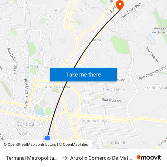 Terminal Metropolitano Guadalupe to Artrofix Comercio De Materias Cirurgicos. map