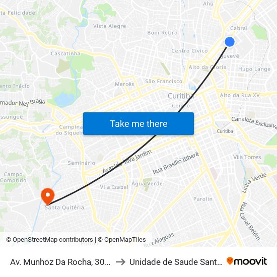 Av. Munhoz Da Rocha, 303 (Comec) to Unidade de Saude Santa Quiteria map