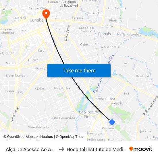 Alça De Acesso Ao Aeroporto Afonso Pena to Hospital Instituto de Medicina e Cirurgia do Parana map