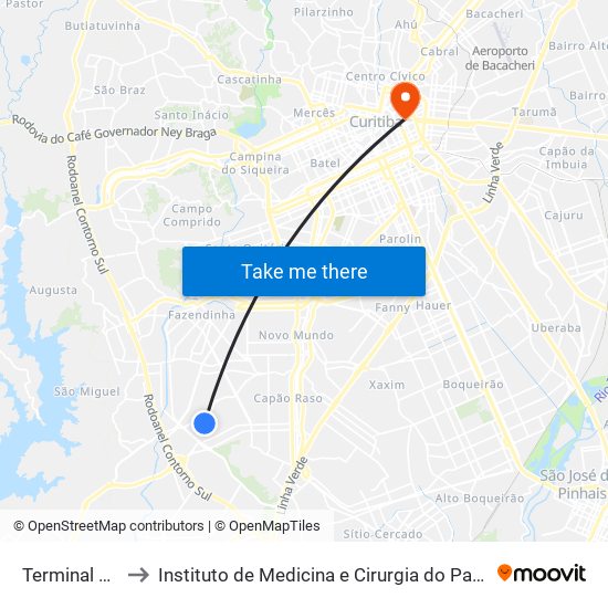 Terminal Cic to Instituto de Medicina e Cirurgia do Paraná map