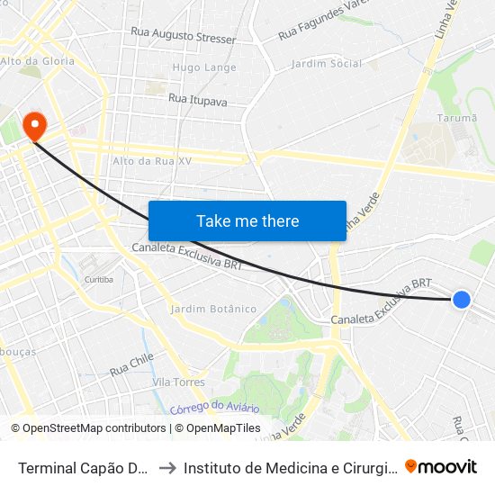 Terminal Capão Da Imbuia to Instituto de Medicina e Cirurgia do Paraná map