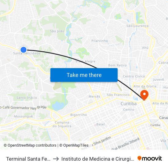 Terminal Santa Felicidade to Instituto de Medicina e Cirurgia do Paraná map