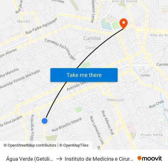 Água Verde (Getúlio Vargas) to Instituto de Medicina e Cirurgia do Paraná map