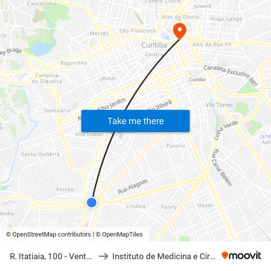 R. Itatiaia, 100 - Ventura Shopping to Instituto de Medicina e Cirurgia do Paraná map