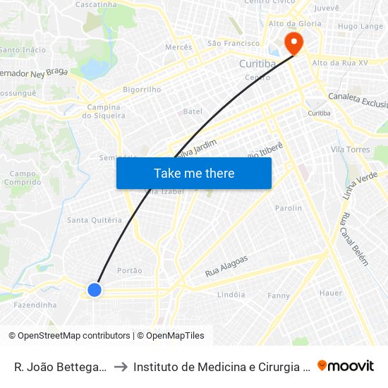 R. João Bettega, 1700 to Instituto de Medicina e Cirurgia do Paraná map