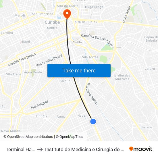 Terminal Hauer to Instituto de Medicina e Cirurgia do Paraná map