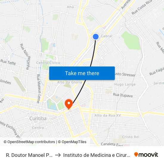 R. Doutor Manoel Pedro, 315 to Instituto de Medicina e Cirurgia do Paraná map