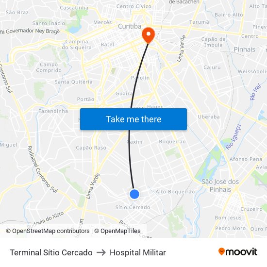 Terminal Sítio Cercado to Hospital Militar map