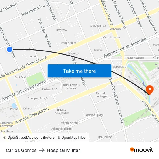 Carlos Gomes to Hospital Militar map
