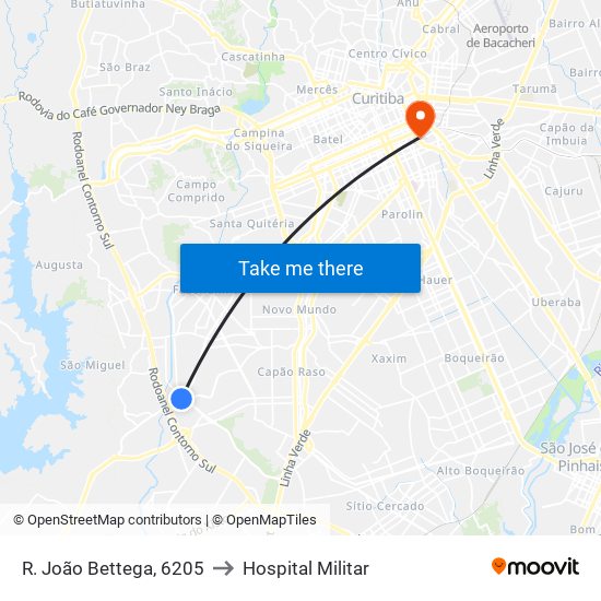 R. João Bettega, 6205 to Hospital Militar map