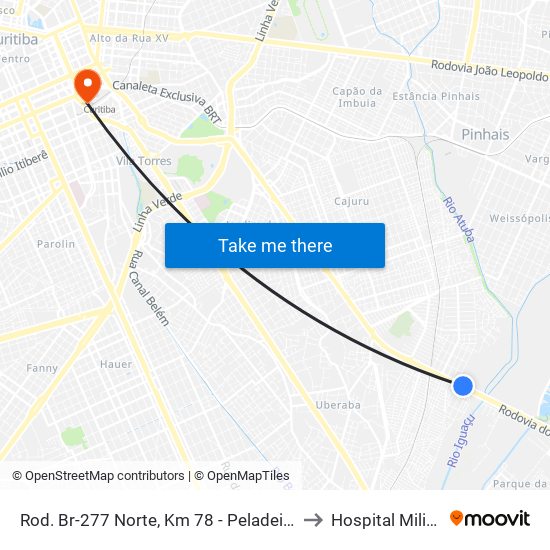Rod. Br-277 Norte, Km 78 - Peladeiros to Hospital Militar map