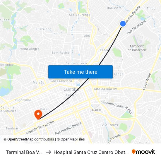 Terminal Boa Vista to Hospital Santa Cruz Centro Obstetrico map