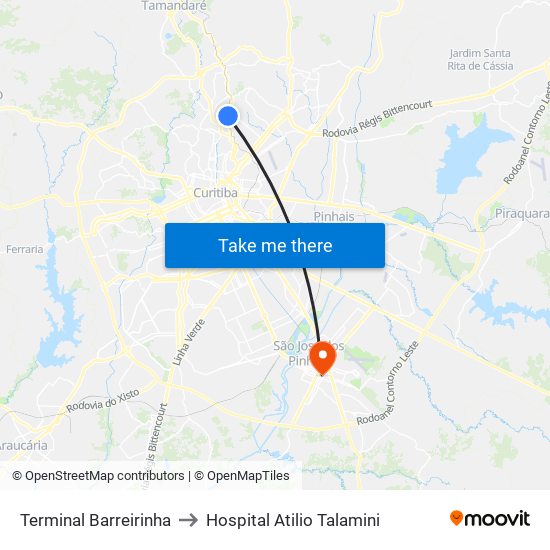 Terminal Barreirinha to Hospital Atilio Talamini map