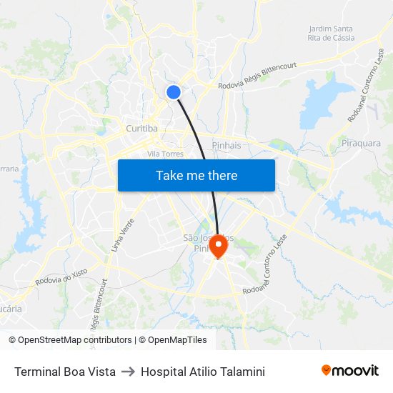 Terminal Boa Vista to Hospital Atilio Talamini map