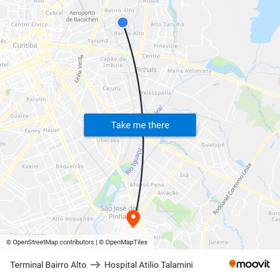 Terminal Bairro Alto to Hospital Atilio Talamini map
