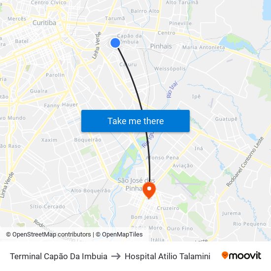 Terminal Capão Da Imbuia to Hospital Atilio Talamini map