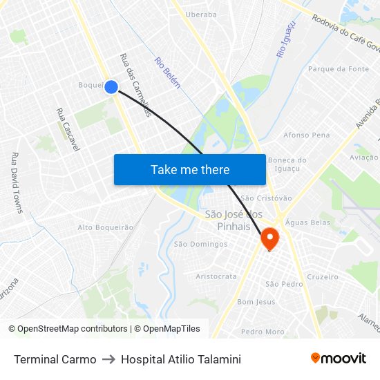 Terminal Carmo to Hospital Atilio Talamini map